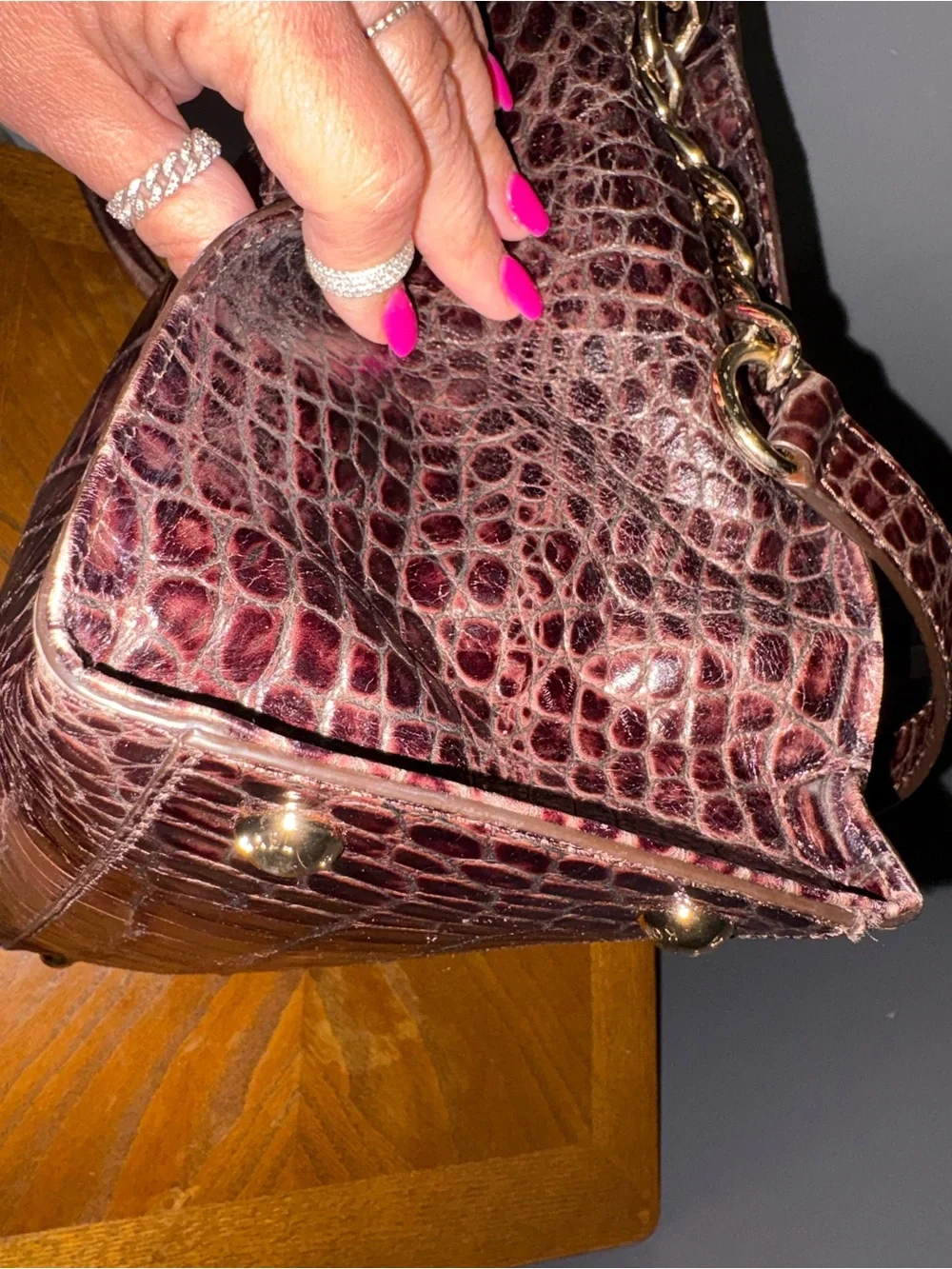 Michael Kors Hamilton Large Croc-Embossed Leather Satchel Tote Ombre Brown